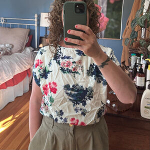 Women's Unbranded Floral Print Short Sleeve Tee White M